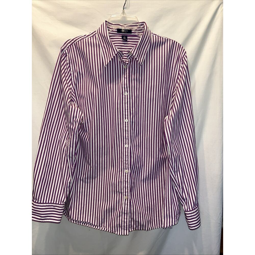 CHAPS Womens 2x Purple Striped Cotton Button Up Shirt Career Office Crisp
